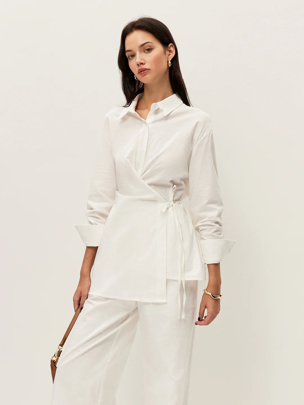Commense Cotton & Linen Wrap Shirt